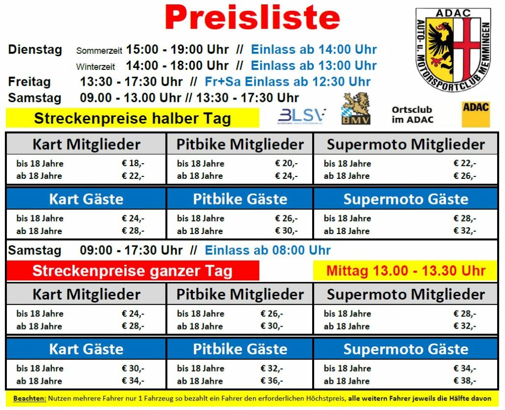 Preisliste 2025 - Fahrbetrieb