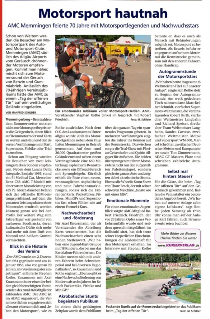 Zeitungsbericht Memminger Kurier 70 Jahre AMC Memmingen